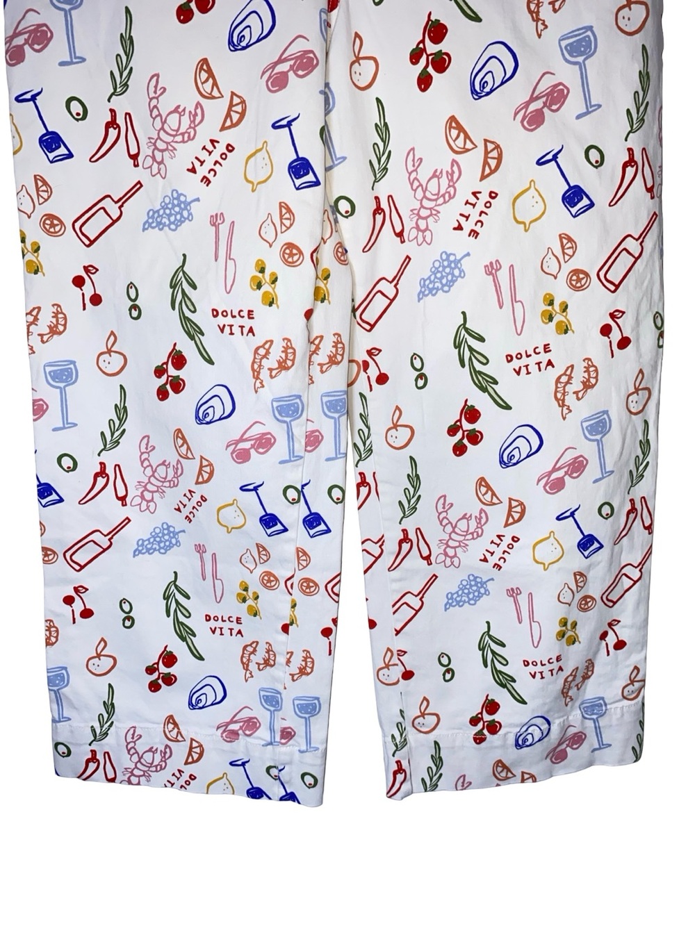 Wide-Leg Crop Pants in White with Multicolor Print - Picture 4 of 9